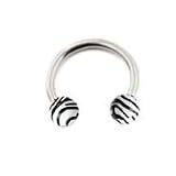 White & Black Zebra animal print tiger horseshoe lip Tragus belly nipple ring Surgical Steel 16 gauge, 5/16" (8mm) 16g