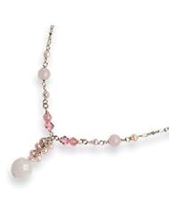 Sterling Silver Rose/Cherry Quartz/Pk Crystal/FW Cult Pearl Necklace - QH2027-16"