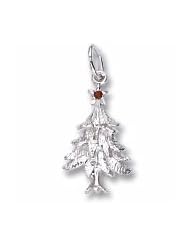Rembrandt Charms, Christmas Tree, Red Stone Charm in Solid Sterling Silver or Gold