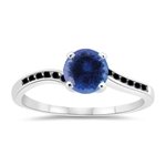 0.16 Cts Black Diamond & 1.08 Cts Tanzanite Engagement Ring in 14K White Gold