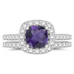 0.68 Cts Diamond & 0.67 Cts Amethyst Engagement-Wedding Ring Set in 14K White Gold