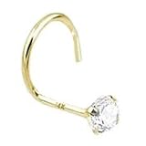 14KT Gold Nose Screw Ring 3mm CZ 22G FREE Nose Ring Backing