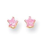 14k 4mm Pink CZ Star Childrens Earrings