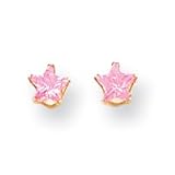14k 4mm Pink CZ Star Childrens Earrings - Measures 5x5mm