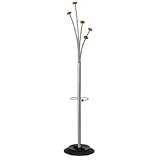 Alba PMFEST Festival Coat Tree with Umbrella Holder, Five Knobs, Metal/Wood, Gray/Mahogany