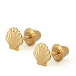 Kids 14K Gold Scalloped Seashell Screw Back Earrings