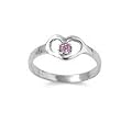 Sterling Silver Baby Ring - Silver Heart with Pink CZ Crystal and October Birthstone Ring (size 1) in Heart-Shaped Black Velvet Gift Box