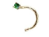 14 karat NICKEL FREE yellow gold nose ring with genuine emerald