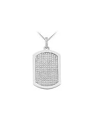 Diamond Dog-tag Pendant : 14K White Gold - 4.00 CT Diamonds