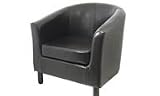 TUB CHAIR BLACK FAUX LEATHER W/WOOD LEGS