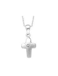 Young Girls Sterling Silver Diamond Cross Pendant (14 to 16 inches)