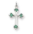 Sterling Silver Green Enameled Budded Cross with 20 Inch Sterling Silver Chain