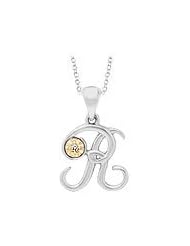 Silver & 14K Gold Diamond Script Initial R Childrens Necklace (14-16 in)
