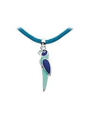 Silver Blue Paradise Parrot Pendant Cord Necklace For Children (12 or 14 in)