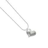 Large Big Sister Heart with Clear Swarovski Crystal Silver Plated Snake Cha...