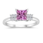 0.24 Cts Diamond & 1.04 Cts Pink Sapphire Engagement Ring in 14K White Gold