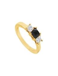 14K Yellow Gold Princess Prong Set Black and White Diamond Three Stone Ring 2.00 CT TDW