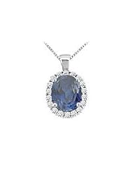 Sapphire and Diamond Pendant : 14K White Gold - 3.50 CT TGW