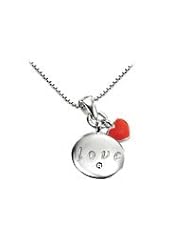 Girls Sterling Silver Red Heart And Diamond Love Pendant Necklace (14"-16")