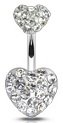Body Accentz™ Belly Button Ring Navel Double Gem Heart Body Jewelry 14 Gauge HO301