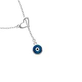 Blue Evil Eye Good Luck - Silver Plated Heart Lariat Charm Necklace [Jewelry]