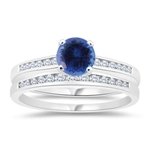 0.22 Cts Diamond & 1.08 Cts Tanzanite Matching Ring Set in 14K White Gold
