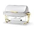 Windway Chafer, Rectangular, 9 qt, Stainless, Mirror Finish w Brass Accent