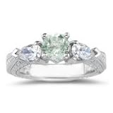 0.80 Ct Diamond &0.67 Ct Green Amethyst Ring in 18K White Gold