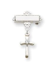 Sterling Silver Polished CZ Cross Pin