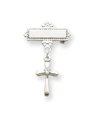 Sterling Silver Dangling CZ Cross Pin QC4389"