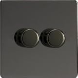HDi4S - Varilight- Flat Plate Screwless - Iridium Black - 2 Gang 2 Way - 2x 250Watt Dimmer Push On/Off Light Switch