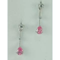 TUMMYTOYS SILVER EARRINGS HOT PINK PEAR & CLEAR CZ