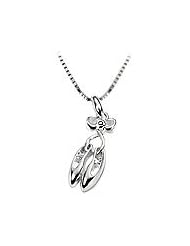Sterling Silver Ballet Shoes And Diamond Bow Girls Charm Necklace (14"-16")