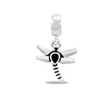 DaVinci Black Epoxy Dragonfly Dangle European/Memory Charm Double Sterling Layered Bead - Fits Pandora Bracelets