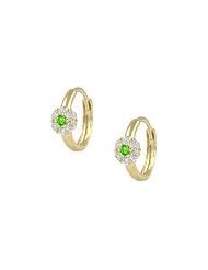 14K Yellow Gold Flower August Birthstone Huggie Hoop Baby Earrings