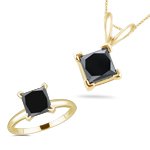 11hkBg8pnPL 0.50 Cts Black Diamond Jewelry Set in 18K Yellow Gold