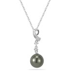 0.10 Cts Diamond & Tahitian Pearl Pendant in 18K White Gold