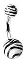 Acrylic Black & White Zebra Animal Print Design Belly Button Navel Ring 14g