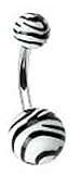 Acrylic Black & White Zebra Animal Print Design Belly Button Navel Ring 14g