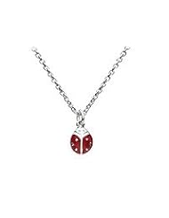 12-14 Inch Silver Enameled Red Ladybug Childrens Necklace For Girls