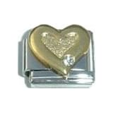 Clearly Charming Gold Heart with Stone Italian Charm Bracelet Link