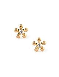 14K Gold Diamond Flower Studs Children Earrings With Safety Screw Backs