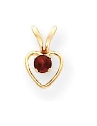 14k Yellow Gold 3mm Genuine Garnet January Birthstone Heart Pendant and 15 Inch Necklace in Gift Box