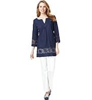 Linen Blend 3/4 Sleeve Crochet Tunic