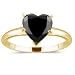 1.50 Cts Black Diamond Heart Solitaire Ring in 14K Yellow Gold-3.0