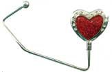 1 Silver & Red Heart with Swarovski Crystal Heart Purse Hook with Black Velvet Pouch