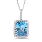0.19 Cts Diamond & 0.89 Cts Swiss Blue Topaz Pendant in 18K White Gold
