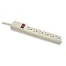 Compucessory Products - Power Strip, 6 Outlet, Built-in Circuit Breaker, 15' Cord, Gray - Sold as 1 EA - Six-Outlet Power Strip features a built-in circuit breaker, ABS fire-retardant plastic casing, six grounded outlets, 104 joules, power switch integrated with a 15 amp overload resettable circuit breaker, mounting key holes and an illuminated rocker switch as well as a SJT 14/3C grounded power cord. Ideal for use in offices with heavy equipment usage. Rated at 125 volts, U.L. listed and CSA ap