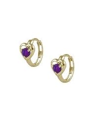 Baby 14K Yellow Gold Heart February Birthstone Huggie Hoop Earrings