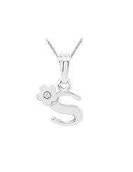 Sterling Silver Diamond Initial S Pendant Girls Necklace (14-16 in)